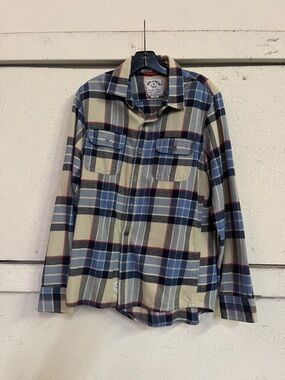 Iron & Resin Men's Plaid Button-Up Shirt - Blue, Cream & Navy